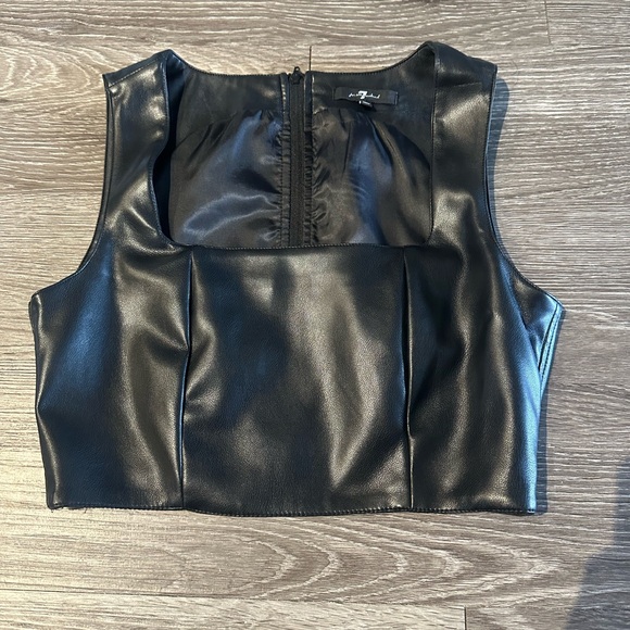 7 For All Mankind Tops - 7 for all mankind black leather square neck crop top size s